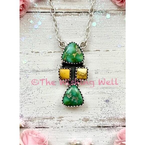 Sonoran Gold Turquoise & Honey Dahlia NecklaceAdjustable 18-22”